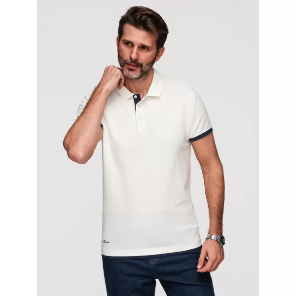  Tricou pentru bărbați cu guler OMBRE OM-POSS-0170 ALB 
