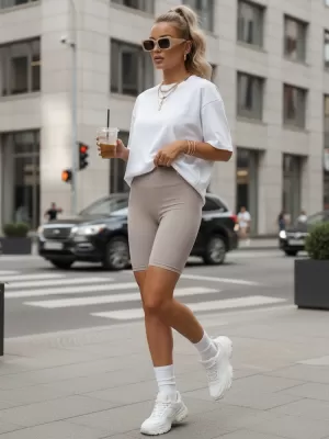 Pantaloni scurți de damă DSTREET SY0569 GRI DESCHIS