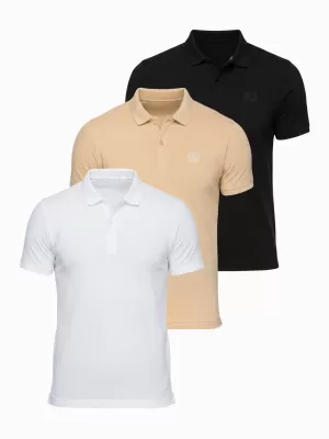 Tricou pentru bărbați cu guler OMBRE OM-POBS-0171 NEGRU/ALB/BEJ
