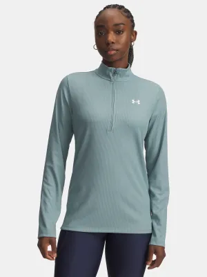 Tricou pentru femei UNDER ARMOUR TECH RIB 1/2 ZIP 1389857-323 VERDE