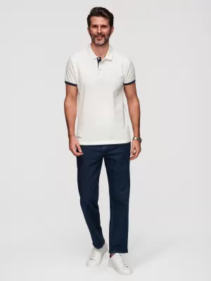 Tricou pentru bărbați cu guler OMBRE OM-POSS-0170 ALB