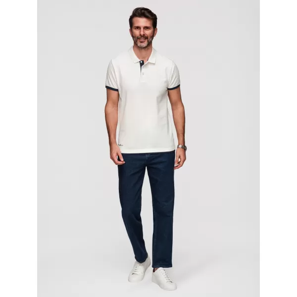  Tricou pentru bărbați cu guler OMBRE OM-POSS-0170 ALB 