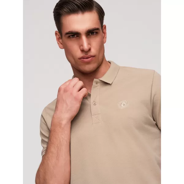  Tricou pentru bărbați cu guler OMBRE OM-POBS-0171 ALB/ALB/MARO DESCHIS 