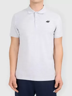 Tricou pentru bărbați cu guler 4F WMM00TPTSM0771 MELANGE GRI DESCHIS RECE