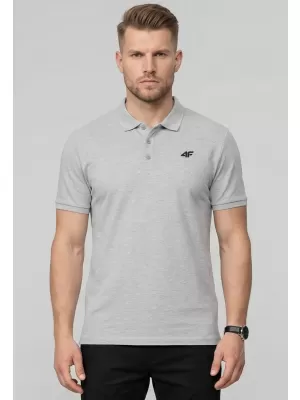 Tricou pentru bărbați cu guler 4F WMM00TPTSM0770 MELANGE GRI ÎNCHIS