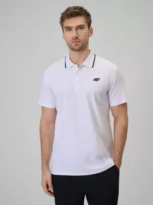 Tricou pentru bărbați cu guler 4F WMM00TPTSM0773 ALB