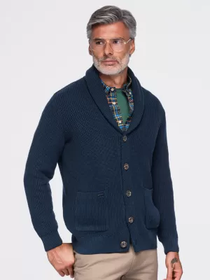 Cardigan pentru bărbați OMBRE OM-SWCD-0200 ALBASTRU MARIN