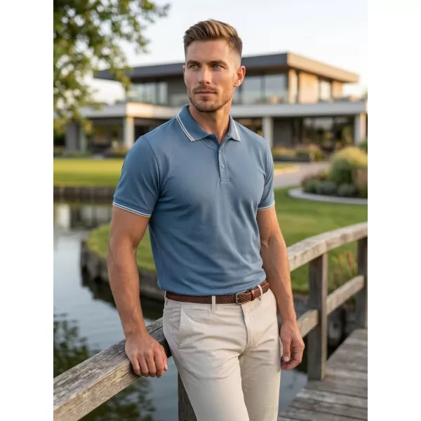  Tricou pentru bărbați cu guler MALFINI FOCUS 232 DENIM 