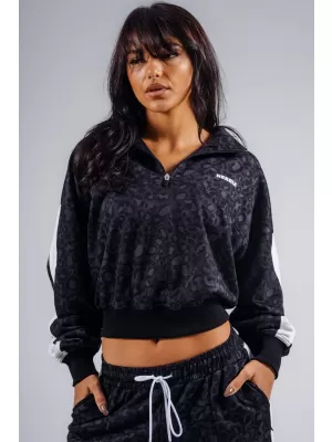 Hanorac cu jumătate de fermoar cu imprimeu leopard NEBBIA PRIMAL 866 LEOPARD NEGRU