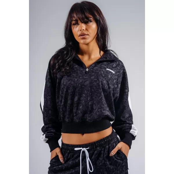  Hanorac cu jumătate de fermoar cu imprimeu leopard NEBBIA PRIMAL 866 LEOPARD NEGRU 