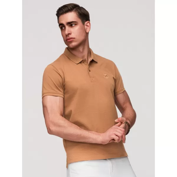  Tricou pentru bărbați cu guler OMBRE OM-POBS-0171 ALB/ALB/MARO DESCHIS 