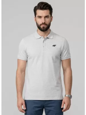 Tricou pentru bărbați cu guler 4F WMM00TPTSM0771 MELANGE GRI DESCHIS RECE