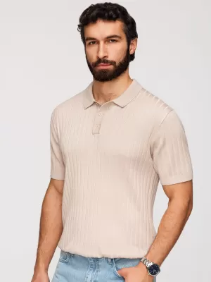 Tricou pentru bărbați cu guler OMBRE OM-POSS-0169 BEJ