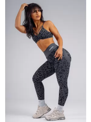 Sutien sport cu suport mediu cu imprimeu leopard NEBBIA PRIMAL 854 LEOPARD NEGRU