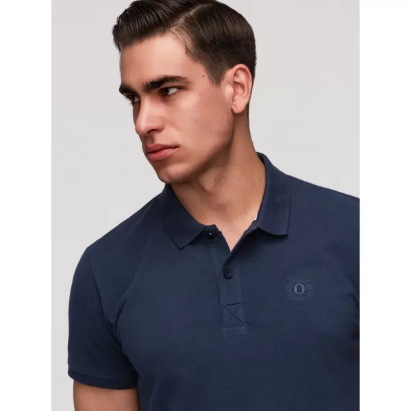  Tricou pentru bărbați cu guler OMBRE OM-POBS-0171 NEGRU/BLEUMARIN/ALB 