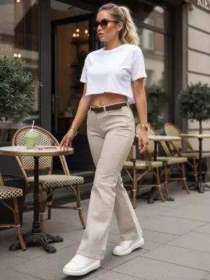 Pantaloni de dama DSTREET UY3059 ECRU