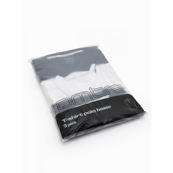  Tricou pentru bărbați cu guler OMBRE OM-POBS-0171 NEGRU/BLEUMARIN/ALB 