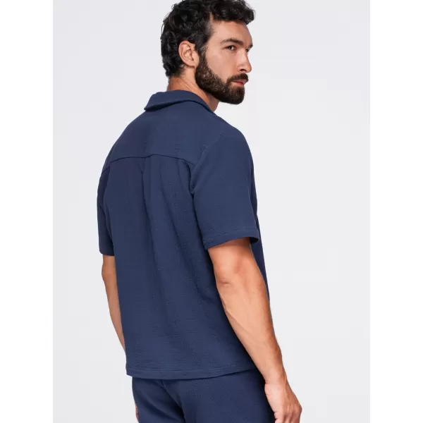  Cămașă pentru bărbați OMBRE OM-SHSS-0220 ALBASTRU MARIN 