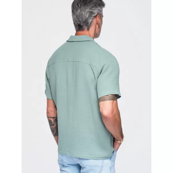  Cămașă pentru bărbați OMBRE OM-SHSS-0223 VERDE PASTEL 