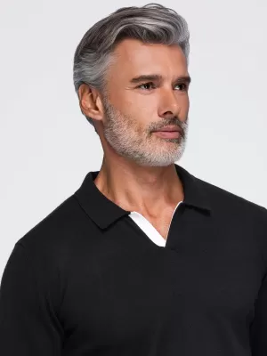 Tricou pentru bărbați cu guler OMBRE OM-POLS-0138 NEGRU