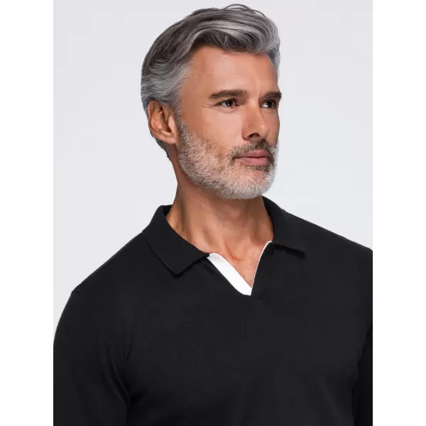  Tricou pentru bărbați cu guler OMBRE OM-POLS-0138 NEGRU 