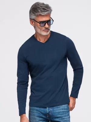 Tricou pentru bărbați OMBRE OM-LSBL-0143 ALBASTRU MARIN