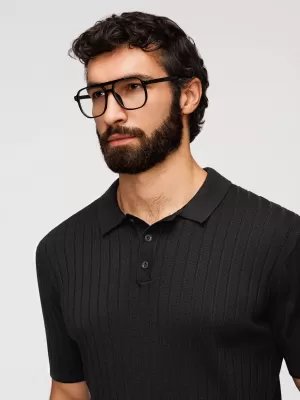 Tricou polo pentru bărbați OMBRE OM-POSS-0180 NEGRU