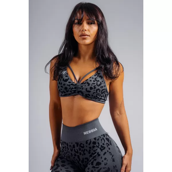  Sutien sport cu suport mediu cu imprimeu leopard NEBBIA PRIMAL 854 LEOPARD NEGRU 