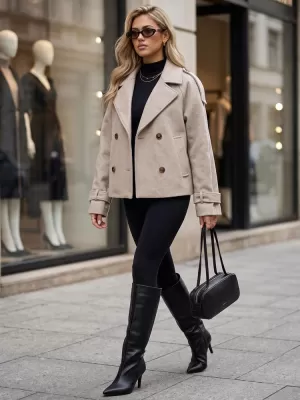 Palton de damă DSTREET TY6030 BEJ
