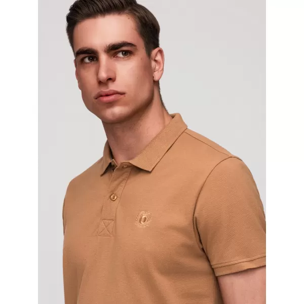  Tricou pentru bărbați cu guler OMBRE OM-POBS-0171 ALB/ALB/MARO DESCHIS 