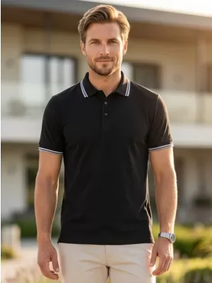 Tricou pentru bărbați cu guler MALFINI FOCUS 232 NEGRU