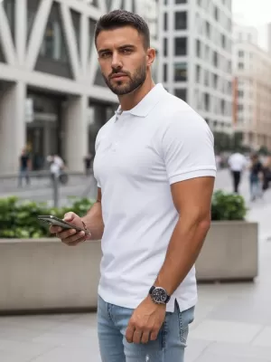 Tricou pentru bărbați cu guler DSTREET PX0514 ALB