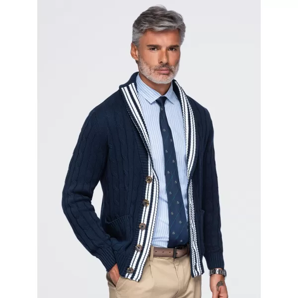  Cardigan pentru bărbați OMBRE OM-SWCD-0196 ALBASTRU MARIN 