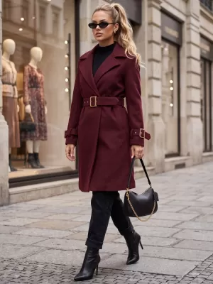 Palton de damă DSTREET NY0786 BURGUNDIA