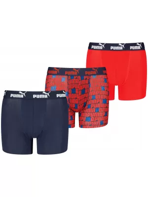 Boxeri pentru copii PUMA ELEMENTS BOYS PRINTED BOXERS 3P 93896702 BLEUMARIN/ROȘU