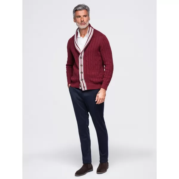  Cardigan pentru bărbați OMBRE OM-SWCD-0196 BURGUNDIA 