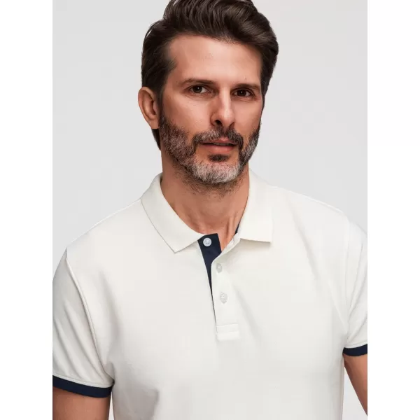  Tricou pentru bărbați cu guler OMBRE OM-POSS-0170 ALB 