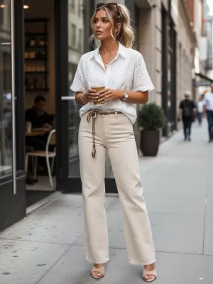 Pantaloni de dama DSTREET UY3058 ECRU