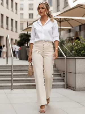 Pantaloni de dama DSTREET UY3052 ECRU