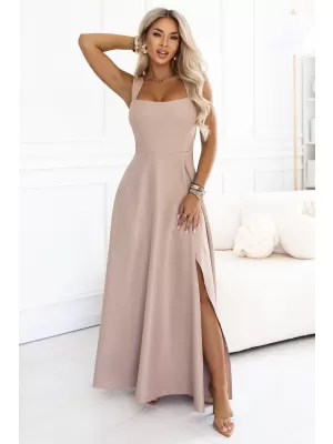 Rochie NUMOCO 633-5 BEJ ÎNCHIS CU SCLIPICI