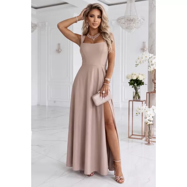  Rochie NUMOCO 633-5 BEJ ÎNCHIS CU SCLIPICI 