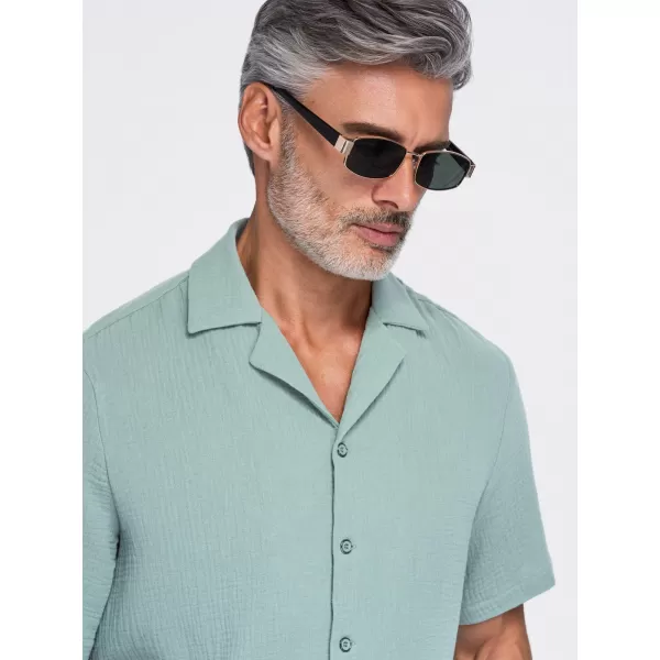  Cămașă pentru bărbați OMBRE OM-SHSS-0223 VERDE PASTEL 