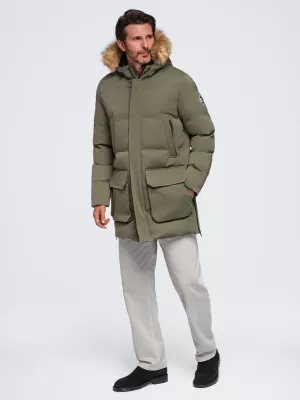Parka pentru bărbați OMBRE OM-JALJ-0310 MĂSLINE ÎNCHISE