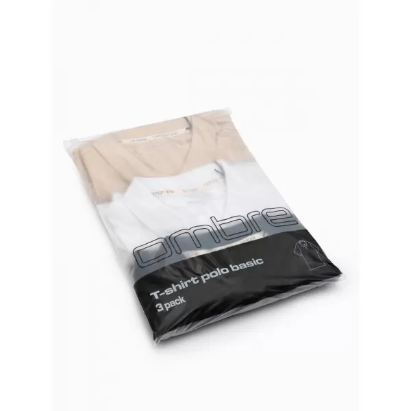  Tricou pentru bărbați cu guler OMBRE OM-POBS-0171 NEGRU/ALB/BEJ 
