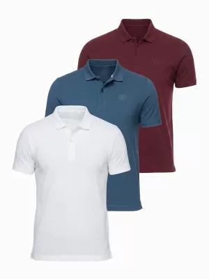 Tricou pentru bărbați cu guler OMBRE OM-POBS-0171 ALB/MARO/ALBASTRU ÎNCHIS