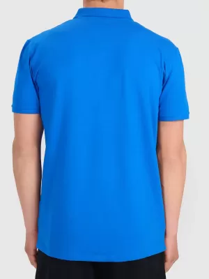 Tricou pentru bărbați cu guler 4F WMM00TPTSM0770 ALBASTRU