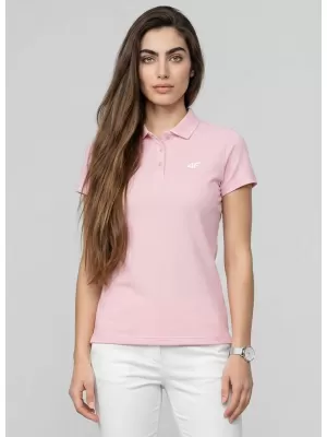 Tricou de damă cu guler 4F WMM00TPTSF0768 ROZ DESCHIS