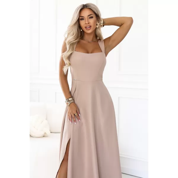  Rochie NUMOCO 633-5 BEJ ÎNCHIS CU SCLIPICI 