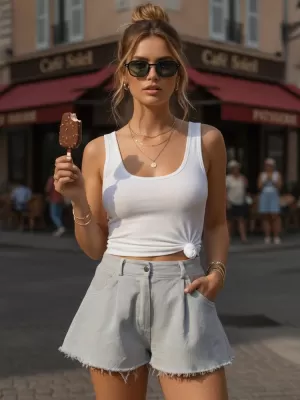 Pantaloni scurți de damă DSTREET SY0534 GRI DESCHIS