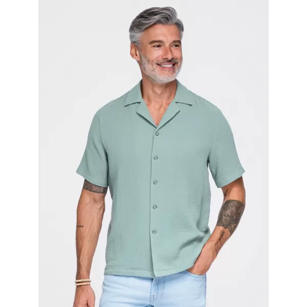  Cămașă pentru bărbați OMBRE OM-SHSS-0223 VERDE PASTEL 